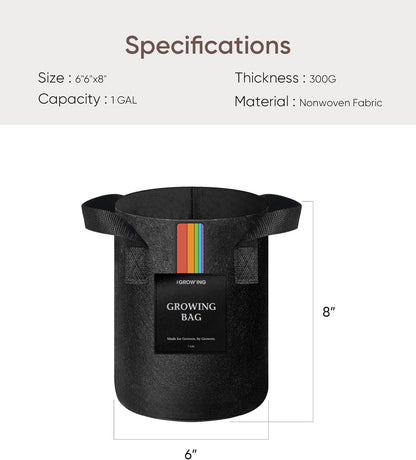 The Growing 5 Pack 1 Gallon Fabric Grow Bags，Thickened Aeration Nonwoven Fabric Plant Pots with