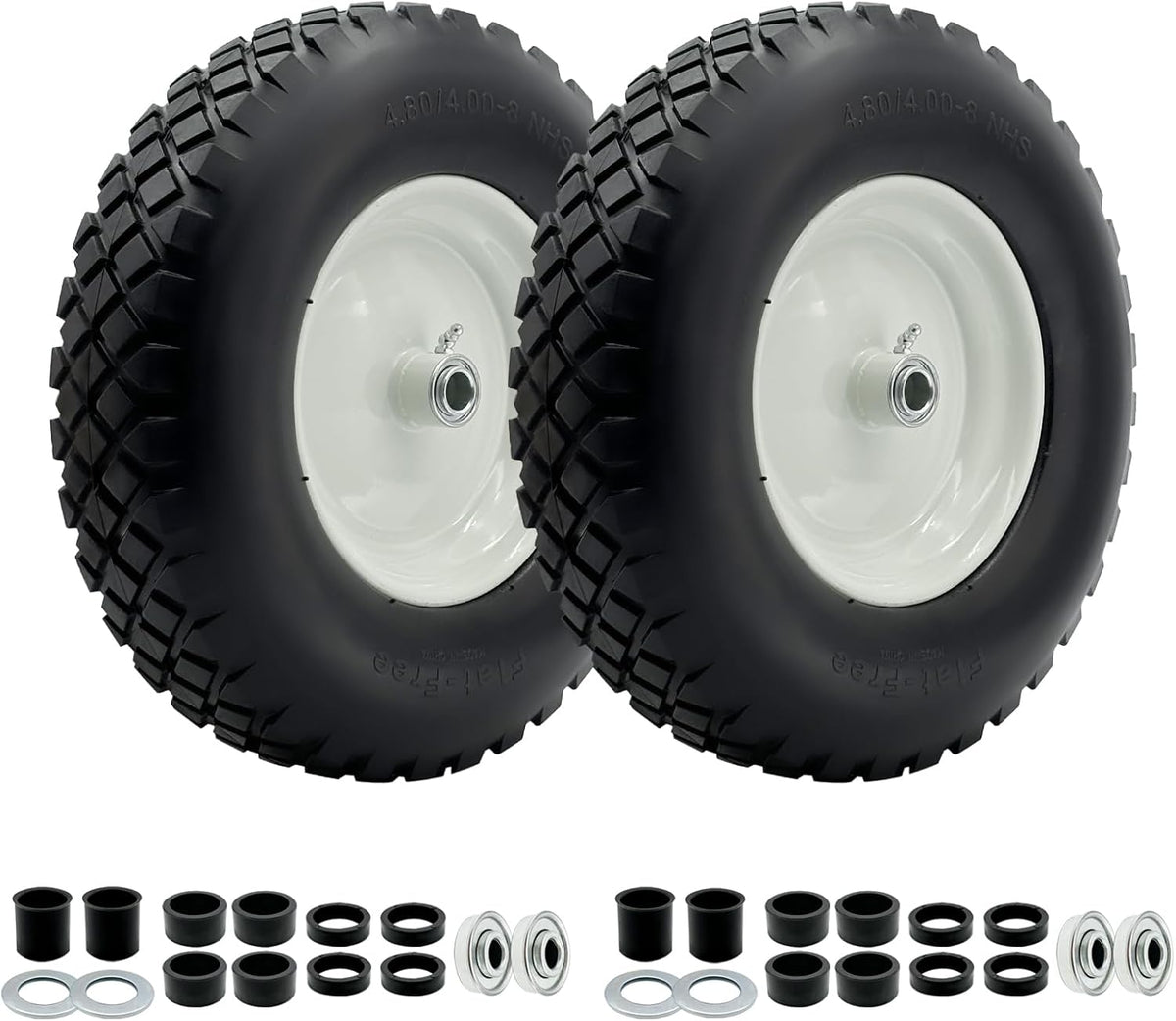 2-Pack 4.80-8 Wheelbarrow Tire and wheel with 3"-6''Centered Hub, 3/4" or 5/8''or 1/2'' Bearings
