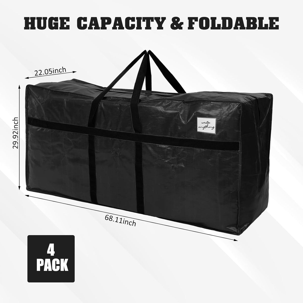 4 Pcs 194 Gallon Large Moving Bags with Zipper and Handles Foldable Storage Duffle Bags Heavy Duty