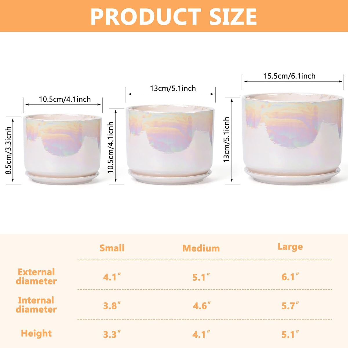 EFISPSS Plant Pots, 4+5+6 Inch Pots for Indoor Plants,Ceramic Planter Pot with Drainage Hole,Flower