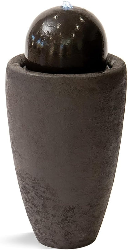 XBrand 25.98" H Round Stone Indoor/Outdoor Modern Stone Textured Sphere Water Fountain with LED
