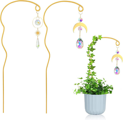 Plant Trellis for Potted Plants with Colorful Crystal Sun Catcher, 17.5 Inch Metal Plant Stakes for