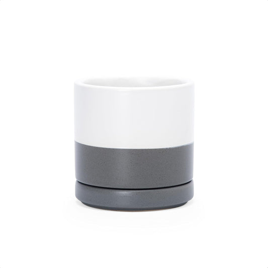 D'vine Dev 3.5 Inch Ceramic Planter Pot with Drainage Hole and Saucer, Indoor Cylinder Round