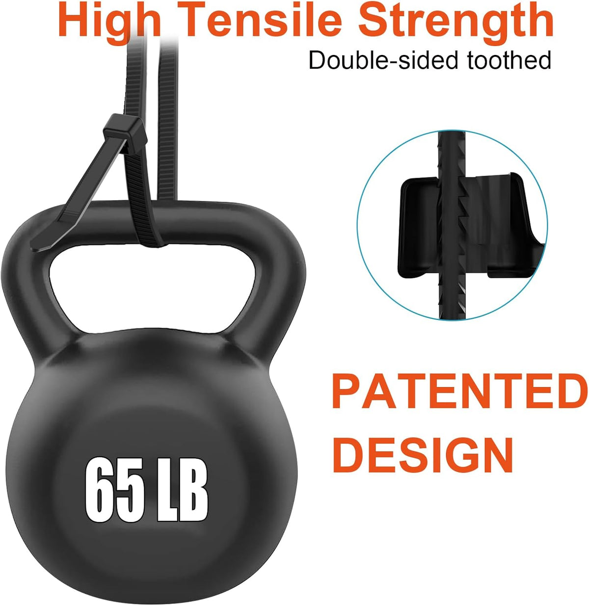 8 Inch Zip Ties Double Sided Toothed (Bulk 1000 Pack Black),65lbs Tensile Strength Heavy Duty Cable