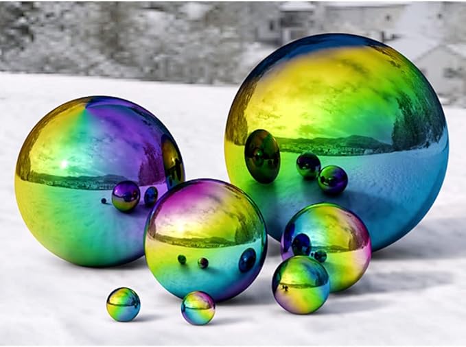 12 inch Diameter Gazing Ball,Rainbow Stainless Steel Polished Reflective Smooth Garden Sphere Globe