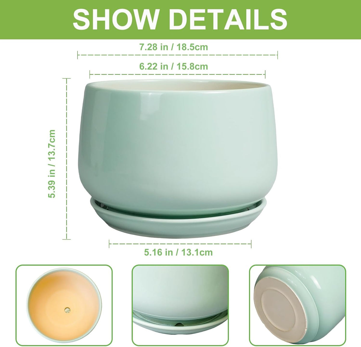 G EPGardening Ceramic Plant Pots - 7 Inch Planter for Indoor Outdoor Plants, Ceramic Planter with