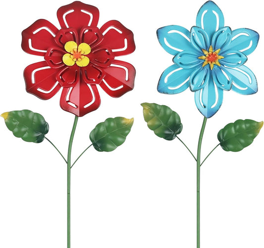 hogardeck Metal Flower Decorative Garden Stakes, 2 Pack 22" Outdoor Garden Decor with Shaking