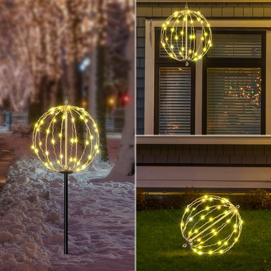 LIGHTSHARE 10IN 48LED Light Ball Yard Decoration Pathway Lights Sphere Light with Fold Flat Metal
