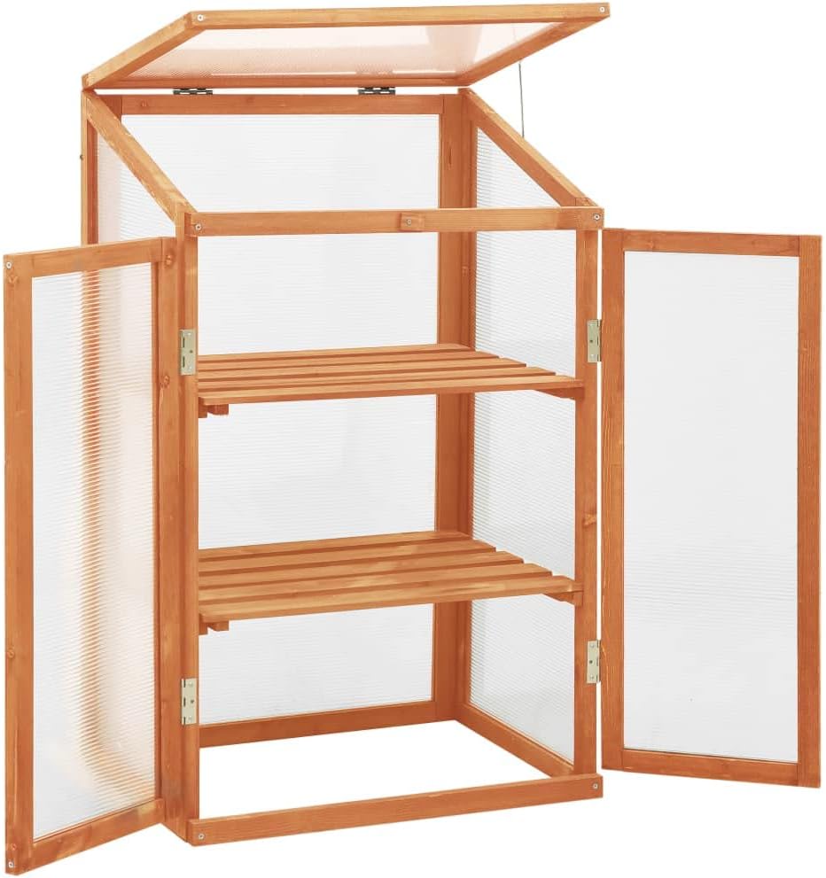 Wooden Garden Greenhouse，Wood Raised Plants Bed Raised Flower Planter Box, Garden Wood Cold Frame