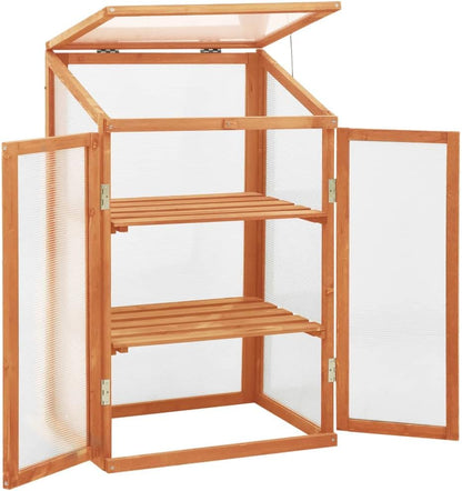 Wooden Garden Greenhouse，Wood Raised Plants Bed Raised Flower Planter Box, Garden Wood Cold Frame