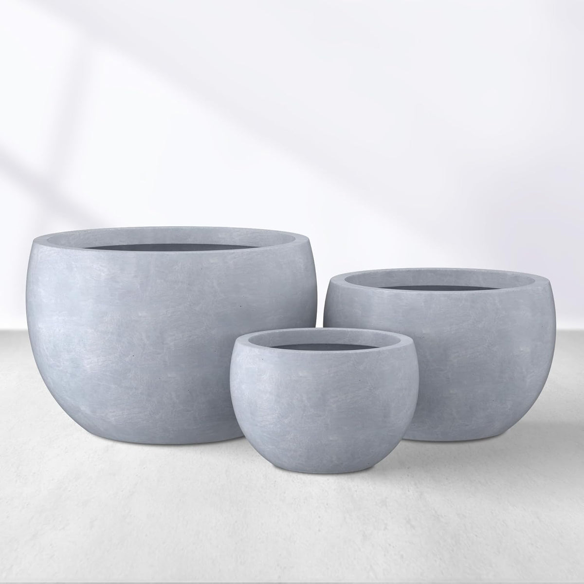 Kante 19.9",15.7",11.8" Dia Round Concrete Planter Set of 3, Outdoor/Indoor Large Bowl Plant Pots