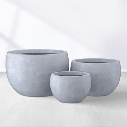 Kante 19.9",15.7",11.8" Dia Round Concrete Planter Set of 3, Outdoor/Indoor Large Bowl Plant Pots