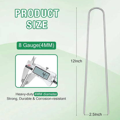 8 Gauge Landscape Staples, FUIJOL 12 Inch Heavy Duty U-Shaped Landscape Stakes, 50 Pack Galvanized
