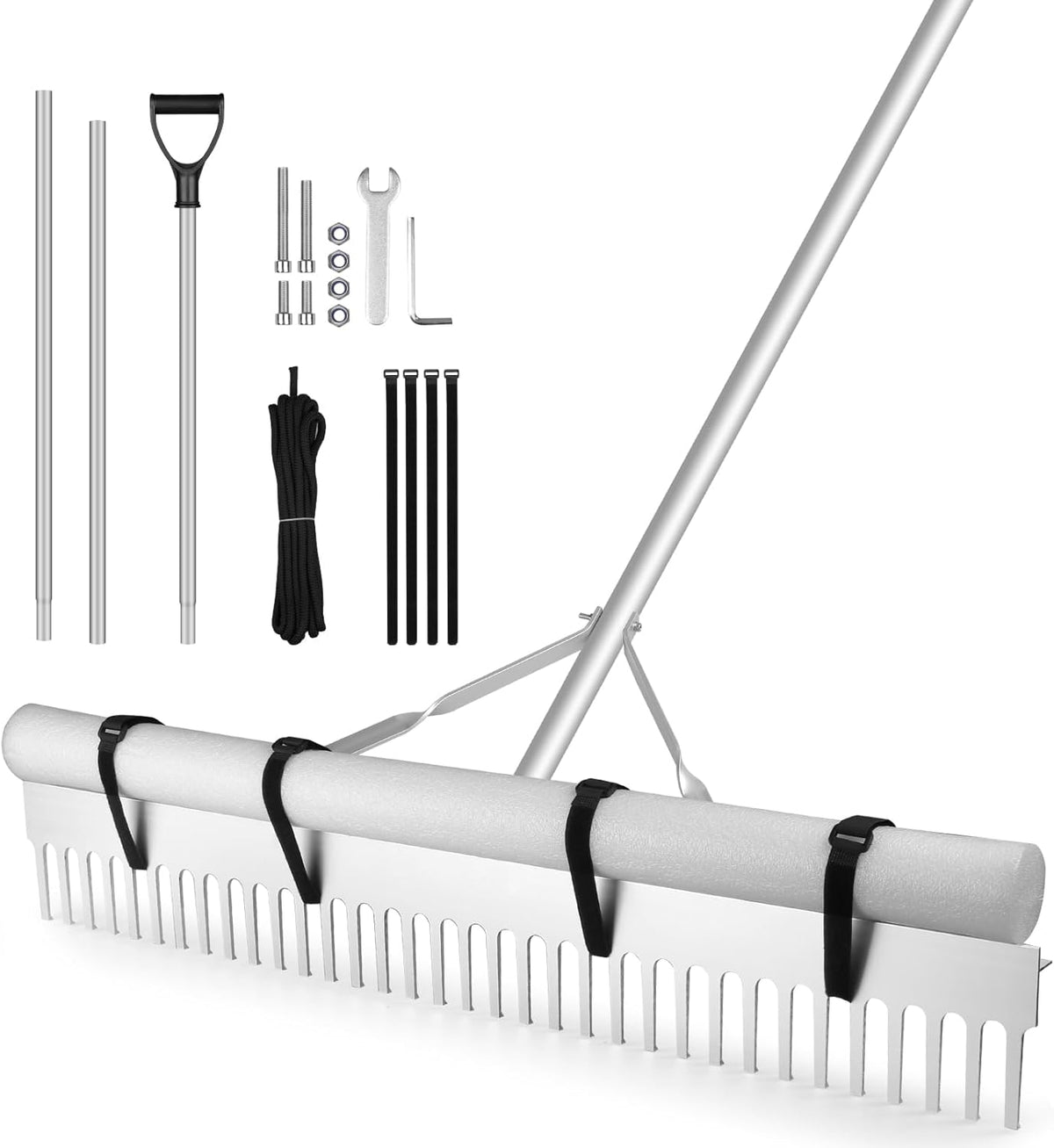 Landscape Rake, 36" Aluminum Heavy Duty Lake Weed Rake, Multifunctional Detachable Aquatic with