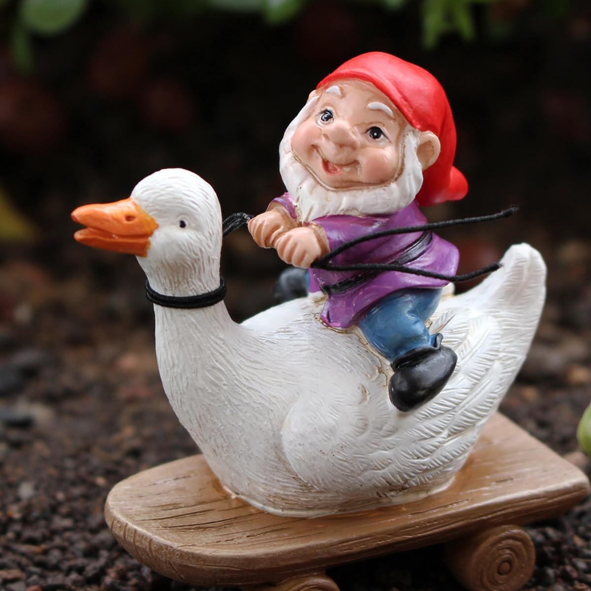 3PCS 3D Mini Gnome Statue, Gnome Riding Turtle, Duck, Snail Statue, Outdoor Fairy Garden Resin