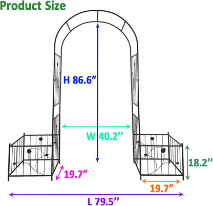 Metal Garden Arch with 2 Plant Stands, Garden Arch Trellis for Climbing Plants Outdoor, Garden