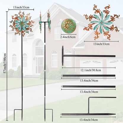 Viveta Wind Spinners Outdoor, Metal Wind Sculptures for Yard and Garden,13 * 57 "Double Windmill