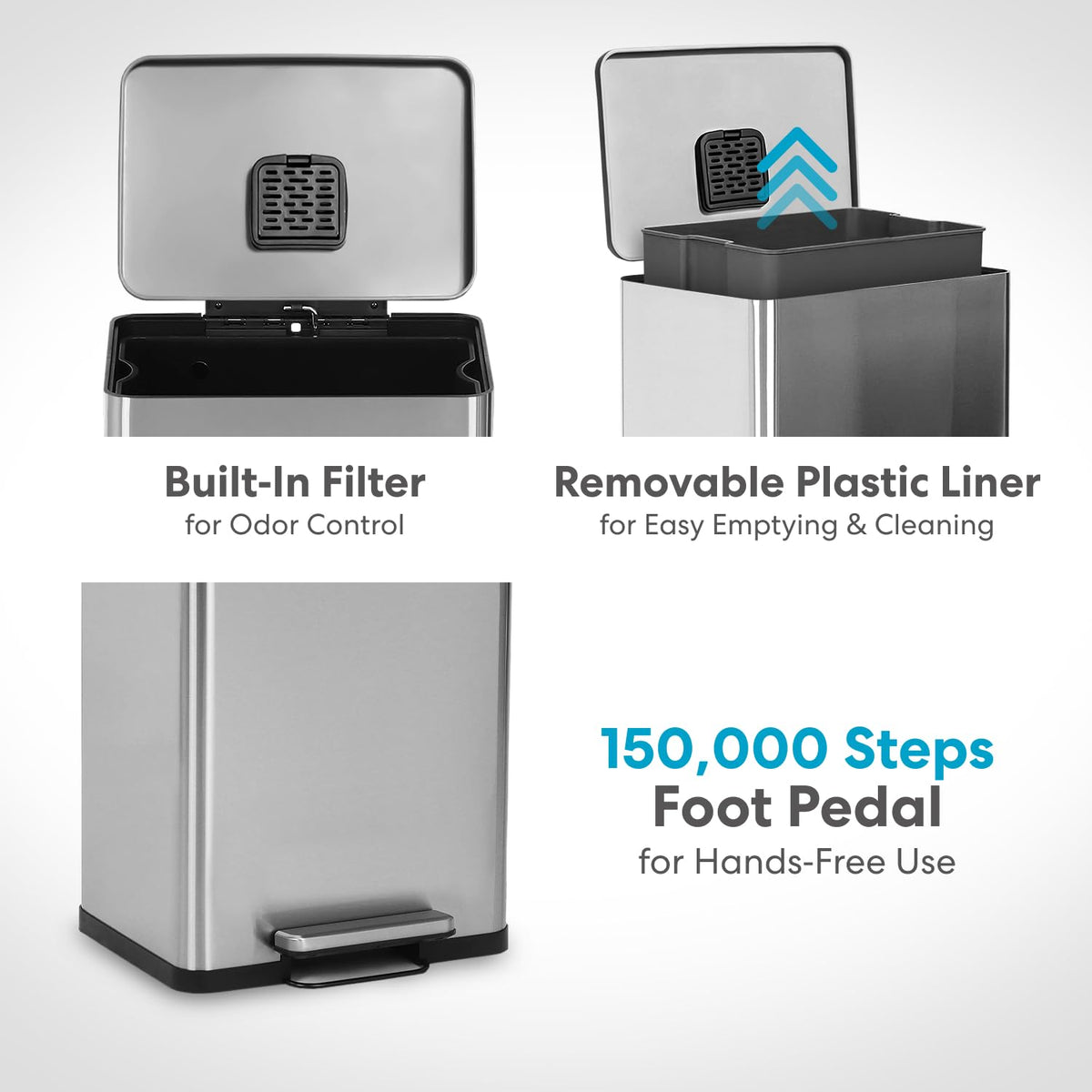 SIMPLI-MAGIC 50 Liter / 13.2 Gallon Soft-Close, Smudge Resistant Trash Can with Foot Pedal and