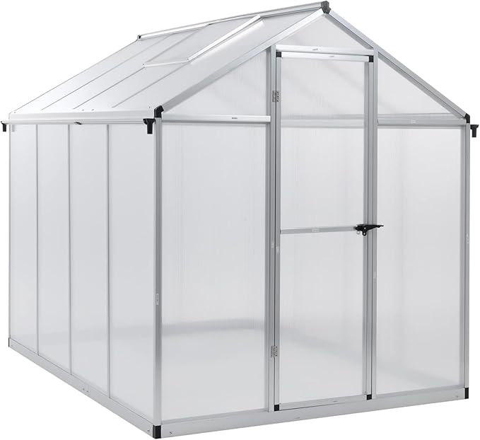 Aoodor 6 x 8 Ft Walk-in Greenhouse with Gutter, Polycarbonate and Heavy-Duty Aluminum Frame