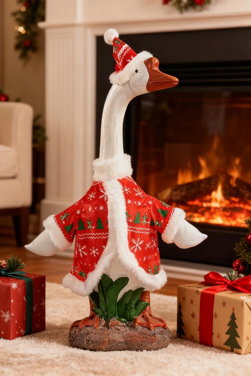 Christmas Porch Goose Outfit - 23" Goose Costume Festive Outfit for Cement Plastic Porch Goose
