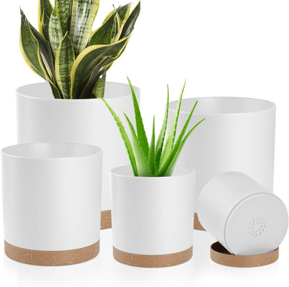 Plant Pots with Drainage Holes and Saucers – 7, 6.5, 6, 5, 4 Inch Plastic Planters for Indoor