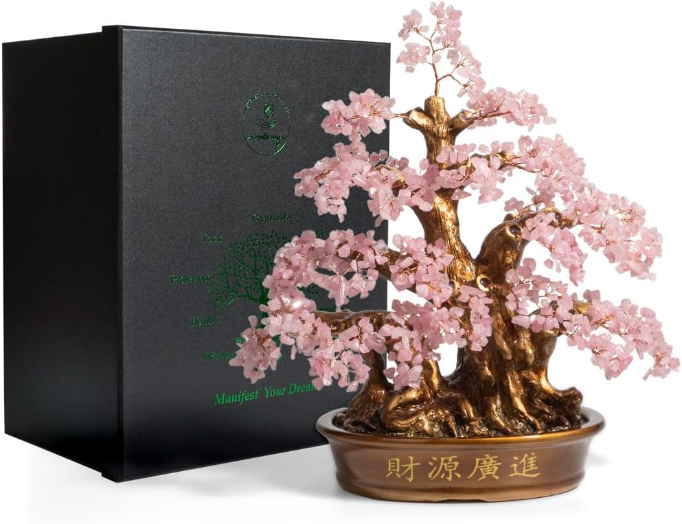Natural Rose Quartz Tree Large,18" Chakra Crystal Tree(1,300 Gemstone Count) Healing Properties