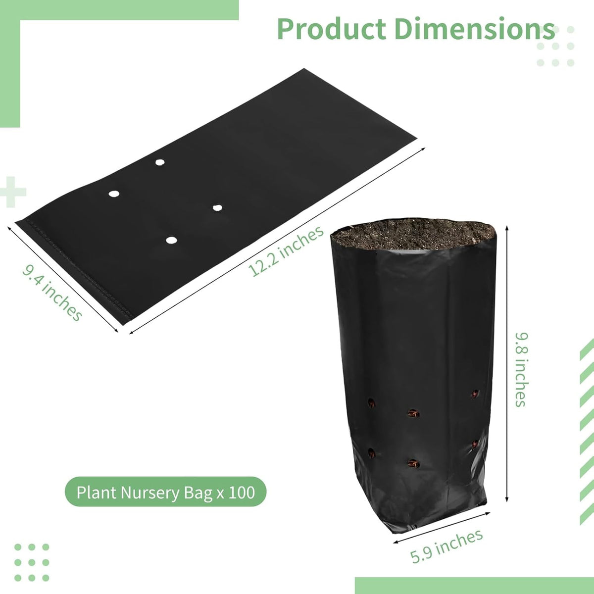 OMISTAR 100 PCS Plant Nursery Bags, Plastic Seedling Pots Container for Fruit Tree Flower Plant