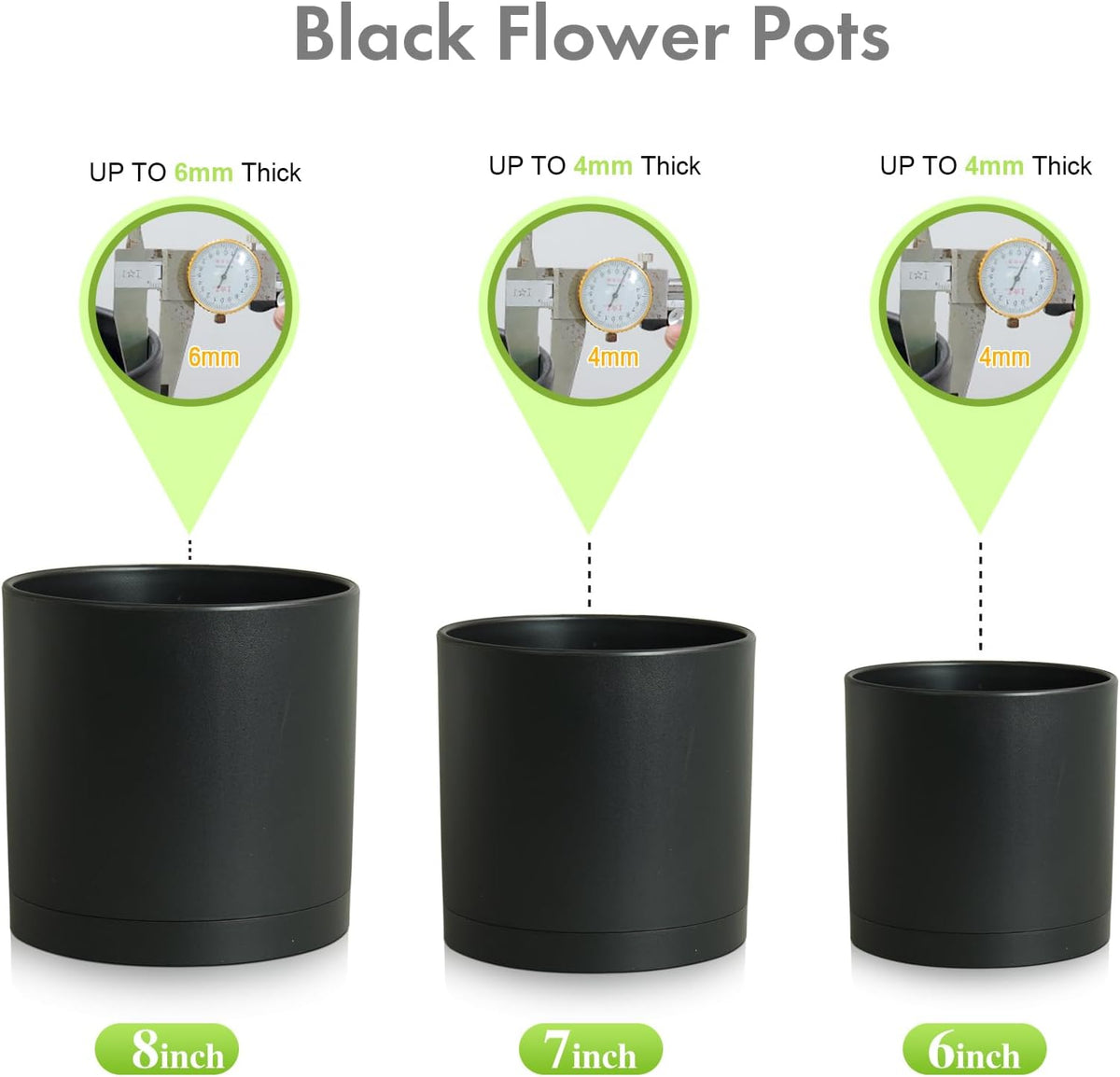 8/7/6 inch Plant Pots, 3 Set Cylinder Flower Pots for Outdoor Indoor Plants, Decorative Plastic