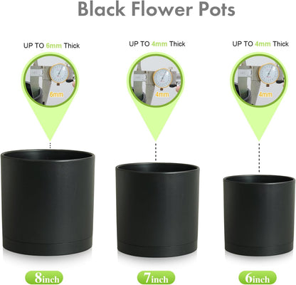 8/7/6 inch Plant Pots, 3 Set Cylinder Flower Pots for Outdoor Indoor Plants, Decorative Plastic