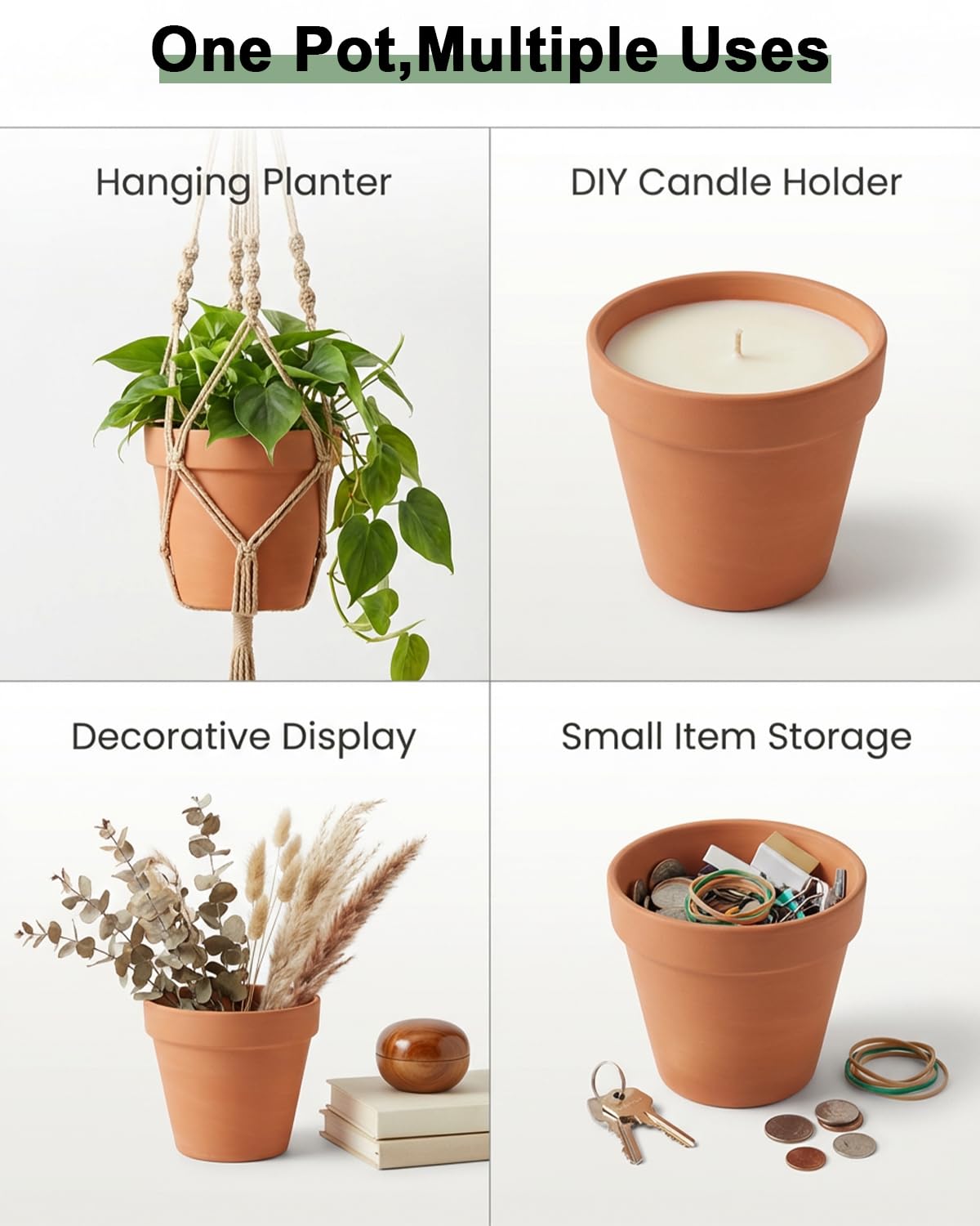 Riseuvo 6 Inch Terracotta Pots with Saucers – 4 Pack Medium Clay Flower Pots with Drainage