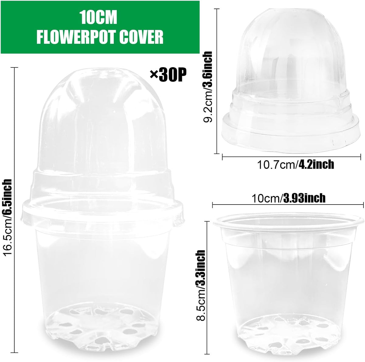 Transparent Nursery Pots 4Inch with Humidity Domes for Seeds Starting, Clear Plastic Plant Pots