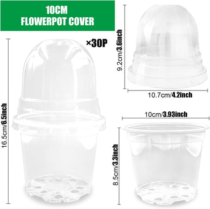 Transparent Nursery Pots 4Inch with Humidity Domes for Seeds Starting, Clear Plastic Plant Pots