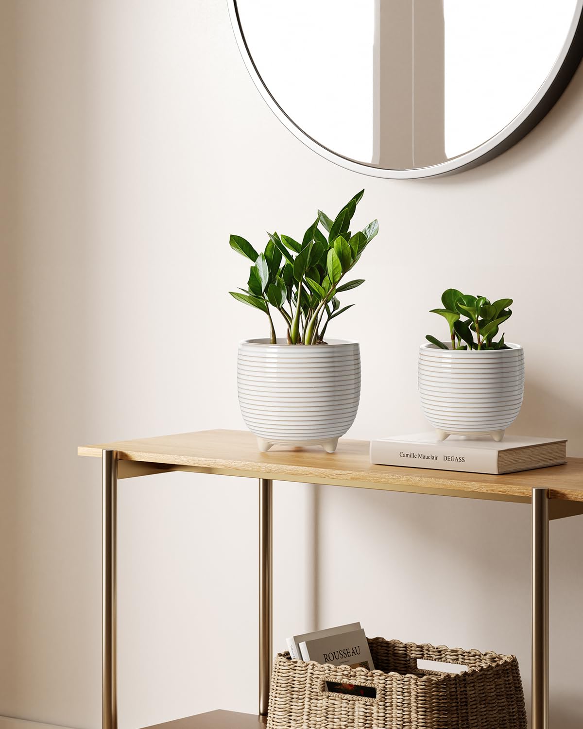 LE TAUCI Ceramic Plant Pots, 5.1 + 6.4 Inch Footed Pots for Plants, Modern Flower Pots for Home and