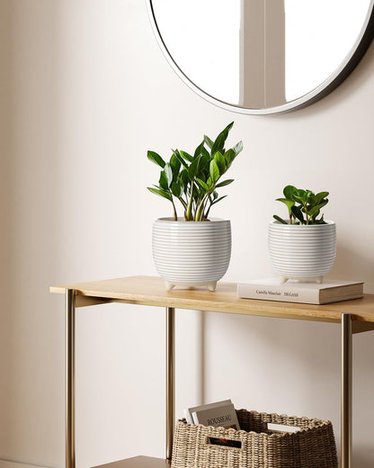 LE TAUCI Ceramic Plant Pots, 5.1 + 6.4 Inch Footed Pots for Plants, Modern Flower Pots for Home and