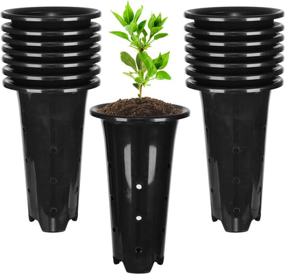 tchrules 15pcs Plastic Deep Plant Nursery Pots,8.66”Tall Tree Pots,Black Deep Seedling Container