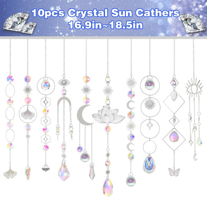Sun Catchers, 10 Pcs Crystal Suncatcher Prism Hanging Kit with Chain Rainbow Maker Crystals Balls