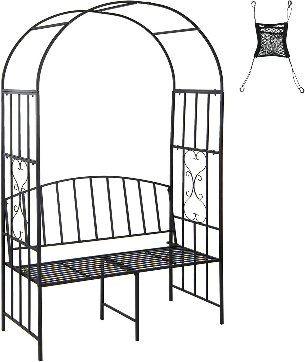 Giantex 81in Metal Garden Arch with Bench, Outdoor Garden Arbor Archway Trellis for Climbing Plants