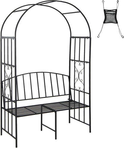 Giantex 81in Metal Garden Arch with Bench, Outdoor Garden Arbor Archway Trellis for Climbing Plants