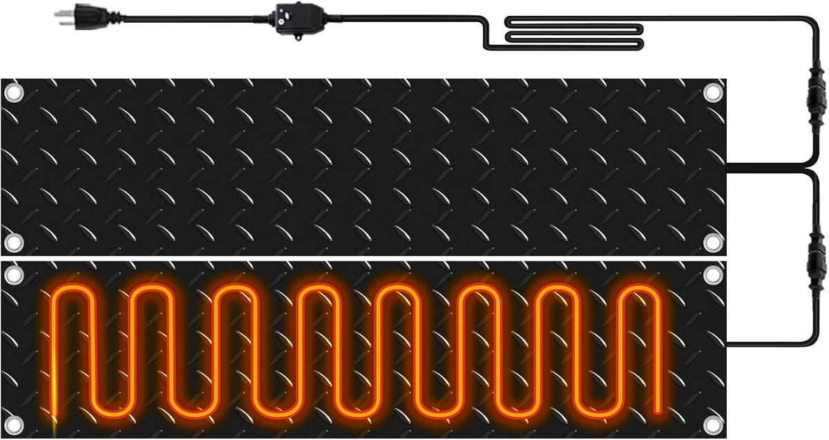 Riakrum 2 Pcs Heated Snow Melting Mats Outdoor, 10 x 30 in Winter Anti-Slip Heated Rubber Mat for
