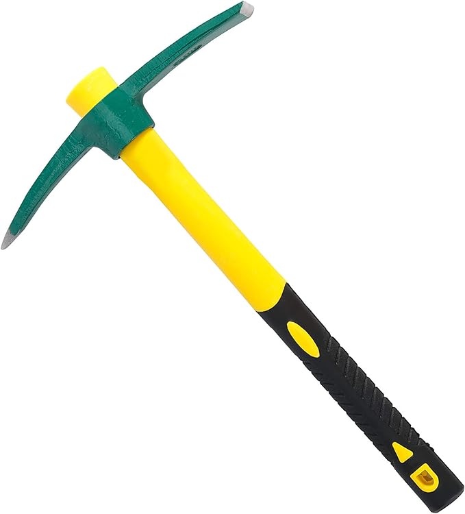 17.7 Inch Pick Mattock Hoe Heavy Duty, Gardening Hand Pick with Shock Absorption Rubber Handle and