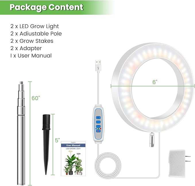 Grow Lights for Indoor Plants, 6000K Full Spectrum Plant Grow Lights, Height Adjustable 10"-65"