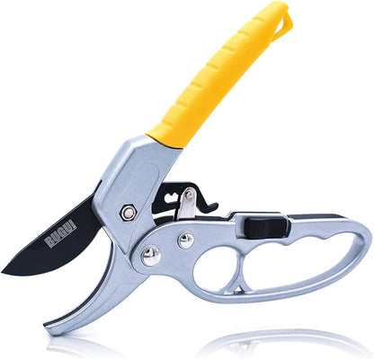 BUGUI 8" Ratchet Pruning Shears, 5 Times Cutting Power Than Normal Garden Scissors, Labor-Saving