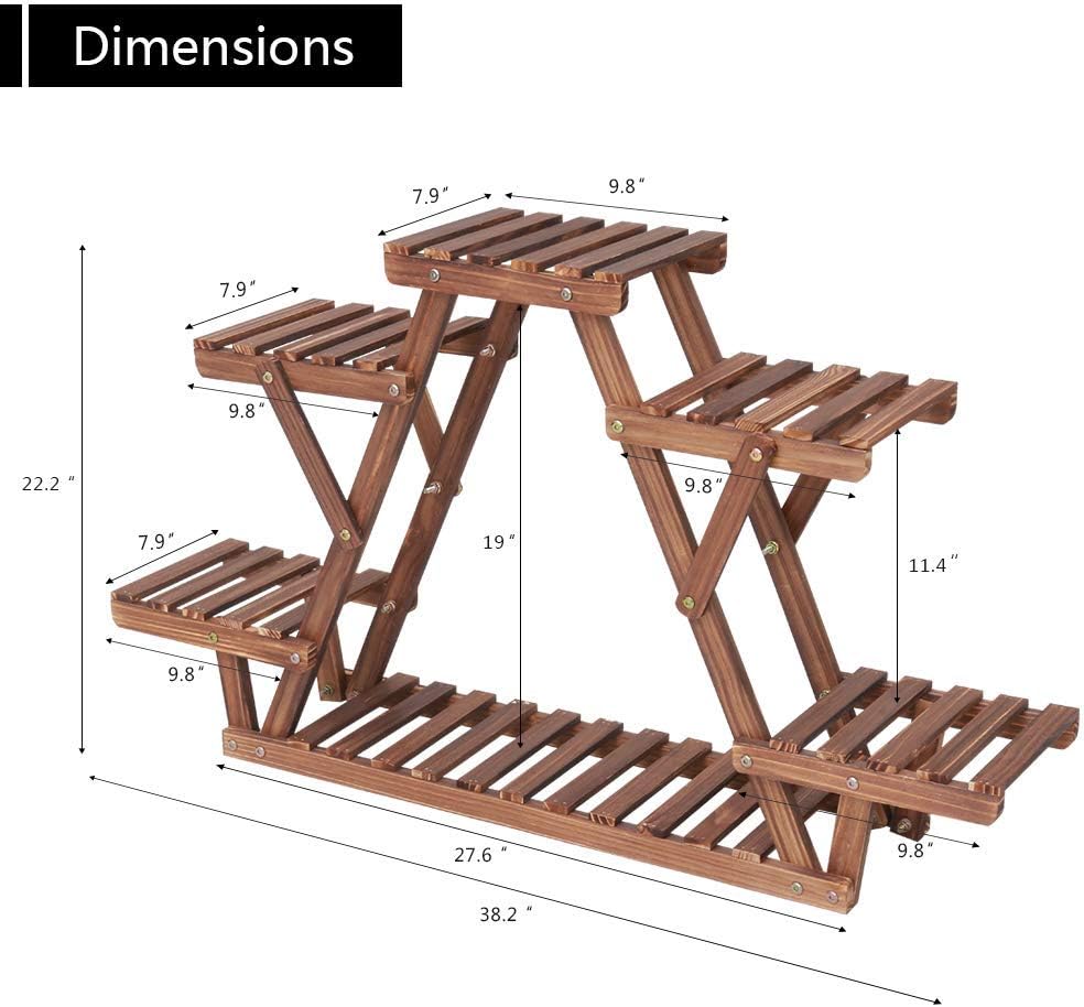 Ufine Wood Plant Stand Triangular Plant Shelf Multi Tier Flower Display Holder Storage Rack 6 Pots