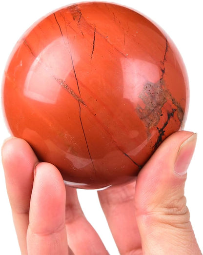 JIC Gem Natural Red Jasper Healing Crystal Ball Divination Gemstone Sphere Red Crystal Feng Shui