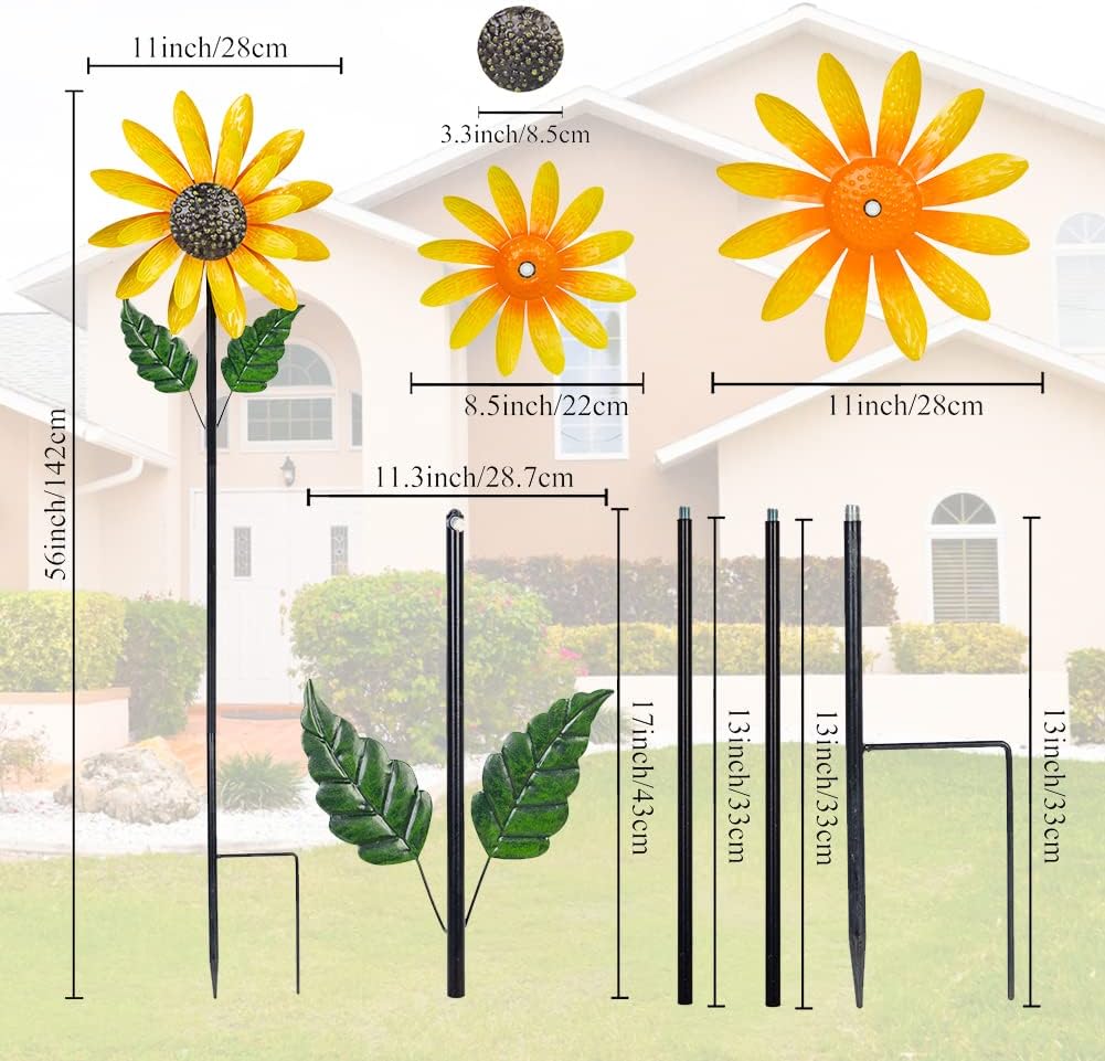 Viveta Sunflower Wind Spinner, 56" Metal Wind Spinner with Stake, Wind Spinners for Yard and Garden