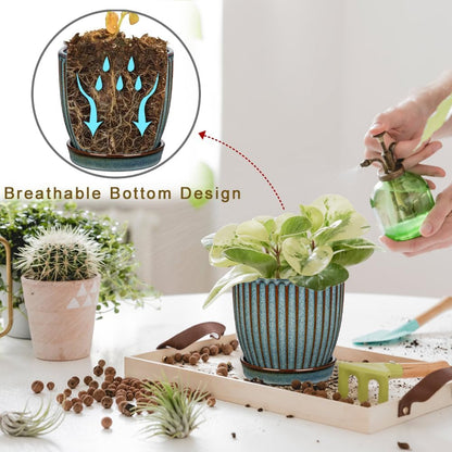 Oairse Ceramic Pots for Indoor Plants, 4.9 +5.7 inch Pots for Plants Set of 2 Marble Blue Plant