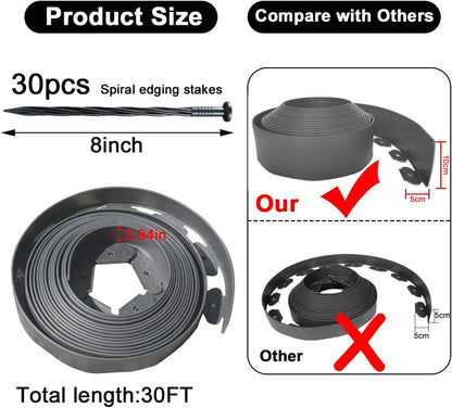 Landscape Edging 33ft,Garden Borders Edging [Extra Tall 4IN ] with 30pcs Spikes,Lawn Edging Kit