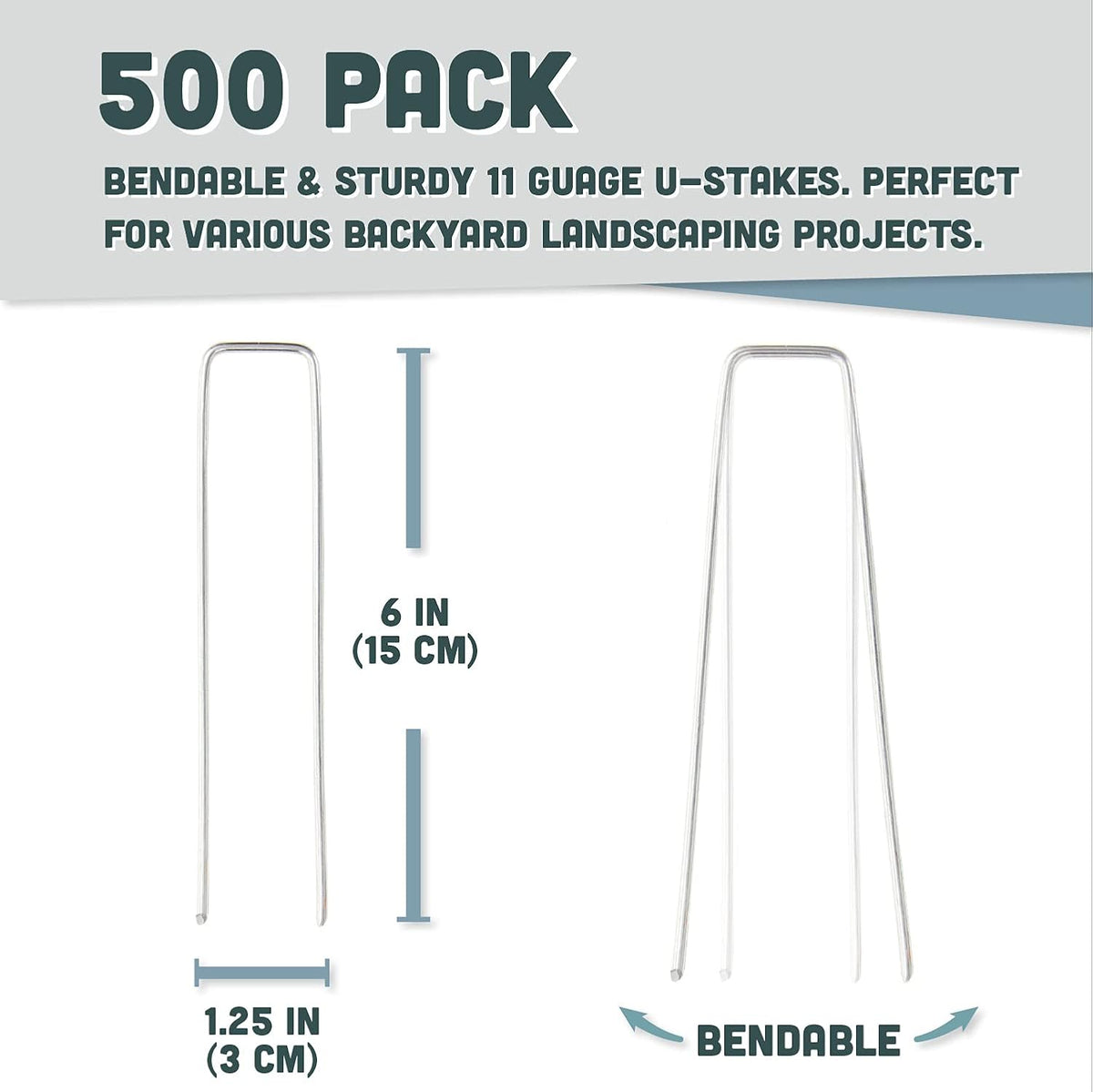 Squirrel Products Galvanized Steel Redrawn Garden Stakes, 6 Inch Lawn Staples, 11 Gauge Stakes