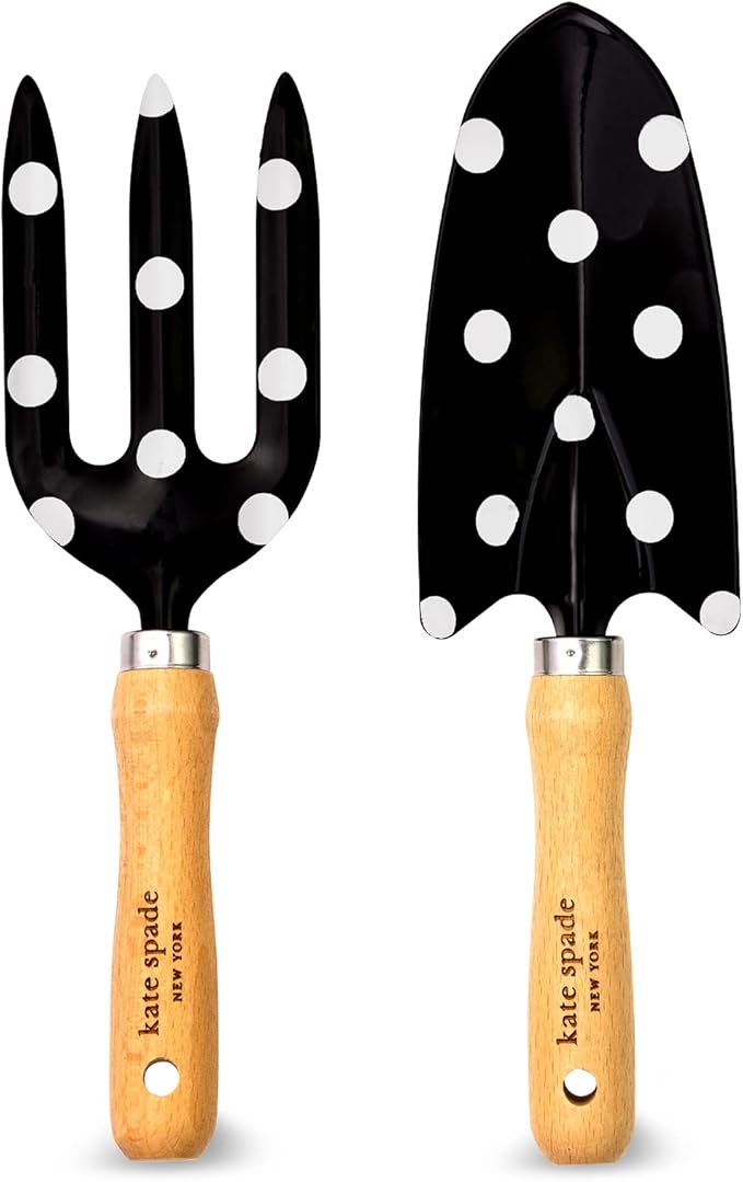 Kate Spade New York 2 Piece Gardening Hand Tools, Cute Garden Tool Set Includes Hand Rake and