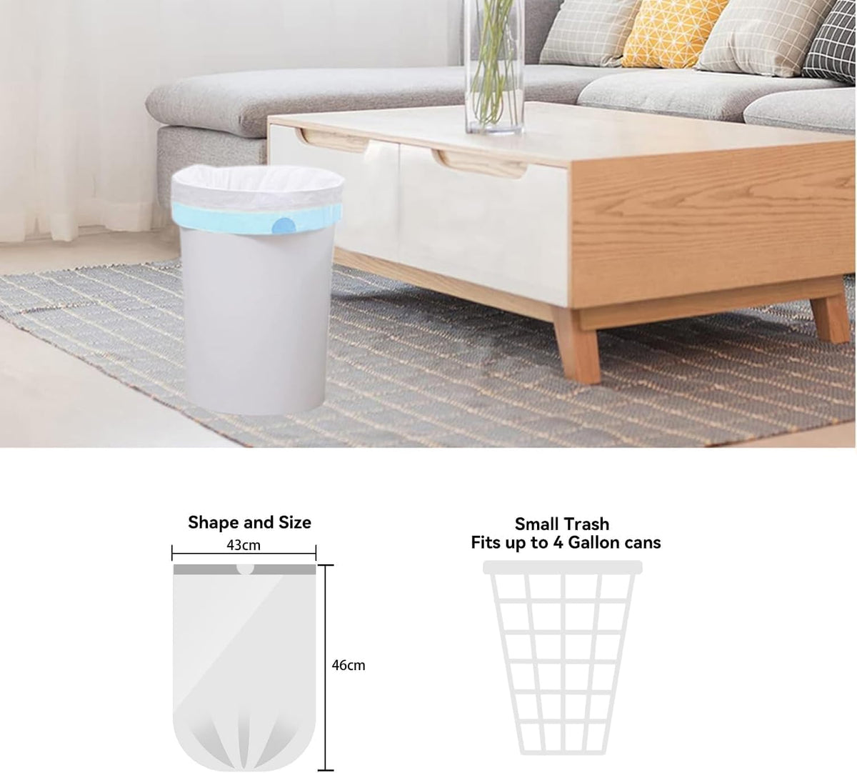 4 Gallon Trash Bags Drawstring, 4 Gal Small Garbage Bags for Home & Office (Pack of 73), 43x46cm
